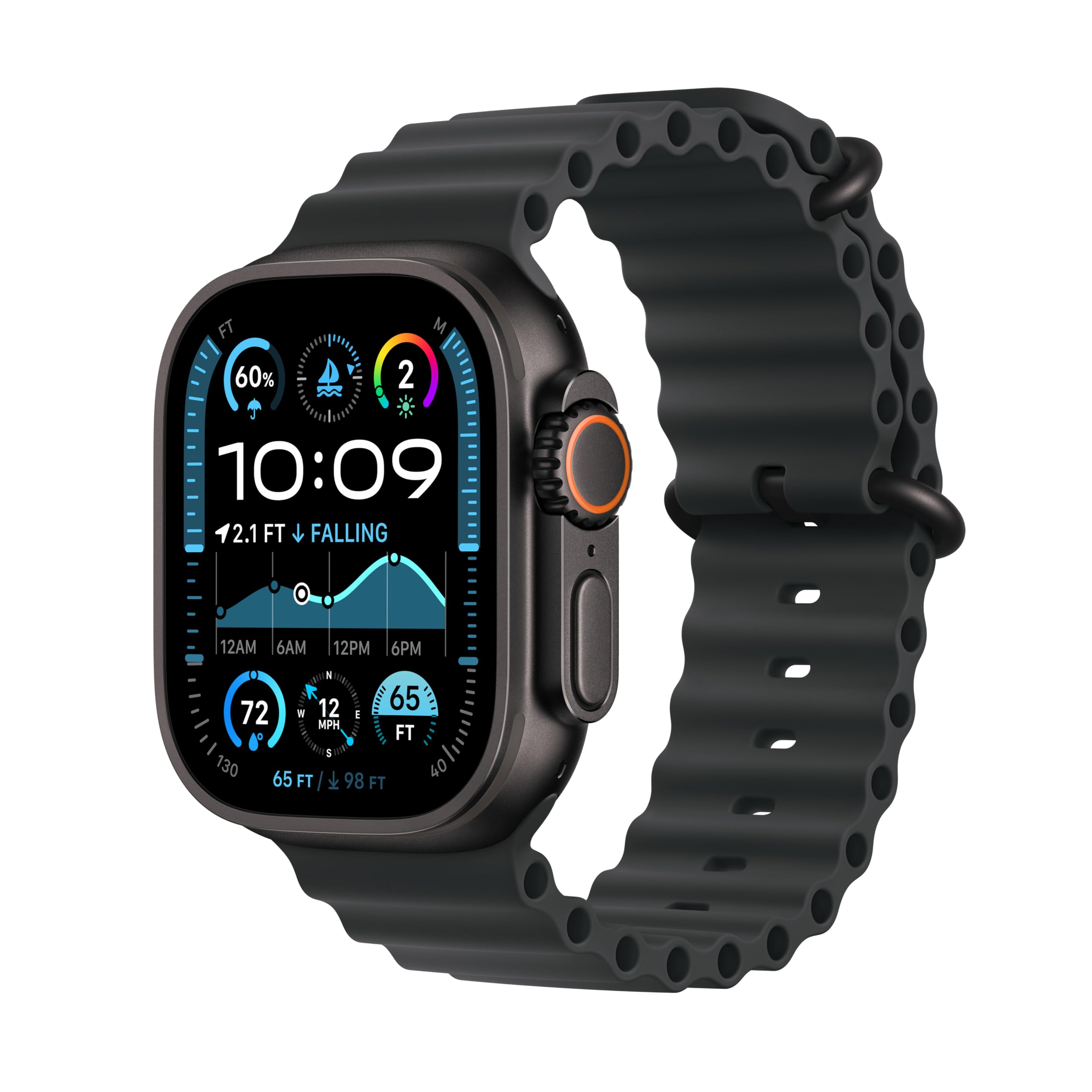 Apple Watch Ultra 2 (2024) - 49mm - GPS + Cellular - Titanium Case - Ocean Band | Black Apple Watch Ultra 2 (2024) - 49mm - GPS + Cellular - Titanium Case - Ocean Band | Black